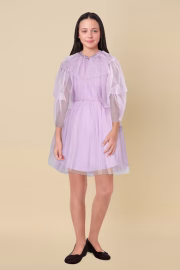 Girls Lilac Solid Knee Length Casual Frock