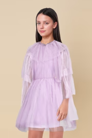 Girls Lilac Solid Knee Length Casual Frock - Image 2