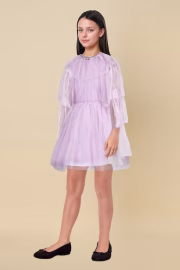 Girls Lilac Solid Knee Length Casual Frock - Image 5