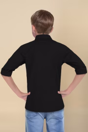 Boys Black Regular Fit Solid Casual Shirt - Image 3