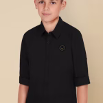 Boys Black Regular Fit Solid Casual Shirt