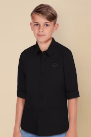Boys Black Regular Fit Solid Casual Shirt