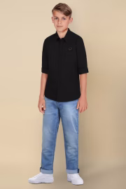 Boys Black Regular Fit Solid Casual Shirt - Image 5