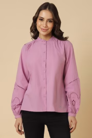 Women Pink Embroidered Long Sleeves Shirt