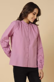 Women Pink Embroidered Long Sleeves Shirt - Image 3