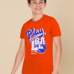 Boys Orange Regular Fit Printed Crew Neck T-shirt