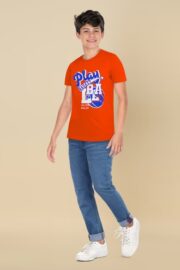 Boys Orange Regular Fit Printed Crew Neck T-shirt - Image 5