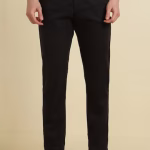 Men Black Slim Fit Solid Casual Trousers