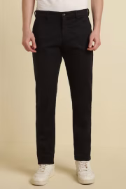 Men Black Slim Fit Solid Casual Trousers