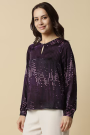 Women Purple Printed Casual Top - Image 4