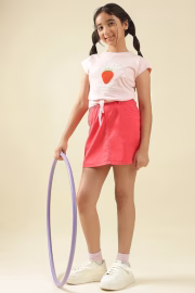 Girls Pink Solid Regular Fit Skirt