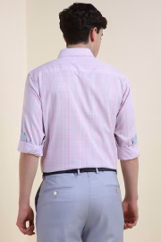 Men Pink Regular Fit Checked Full Sleeves Formal Shirt - Image 4