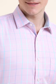 Men Pink Regular Fit Checked Full Sleeves Formal Shirt - Image 2