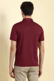 Men Maroon Solid Polo Neck T-shirt - Image 4