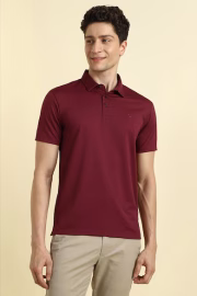 Men Maroon Solid Polo Neck T-shirt - Image 3