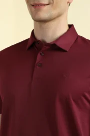 Men Maroon Solid Polo Neck T-shirt - Image 2