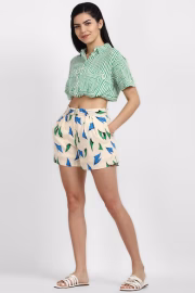 Women Beige Printed Regular Fit Shorts