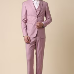 Men Pink Slim Fit Textured Party Three Piece Suit