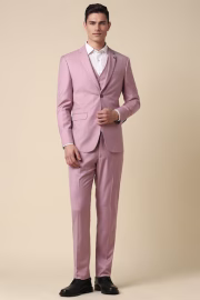 Men Pink Slim Fit Textured Party Three Piece Suit
