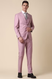 Men Pink Slim Fit Textured Party Three Piece Suit - Image 2