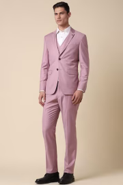 Men Pink Slim Fit Textured Party Three Piece Suit - Image 4